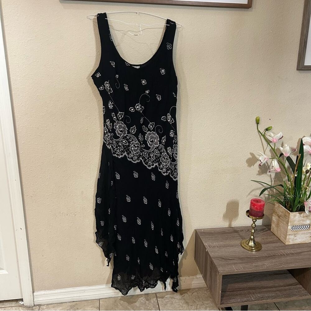 Midnight Velvet Dress Black and White Asymmetrical Size 2XL